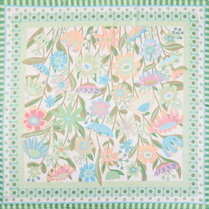 Retro Floral Print Square Bandana Scarf Green