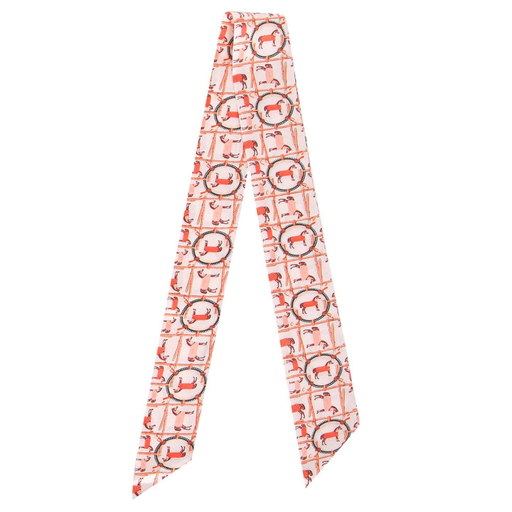 Horse Frame Pattern Silk Feel Twilly Skinny Scarf Orange