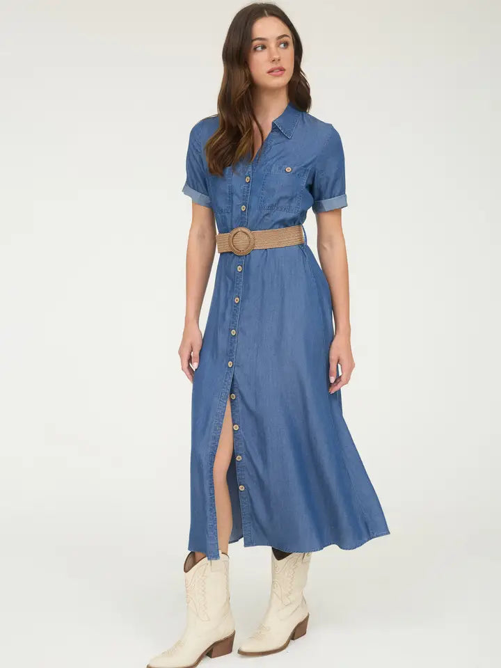 THE CHAMBRAY BELTED DRESS