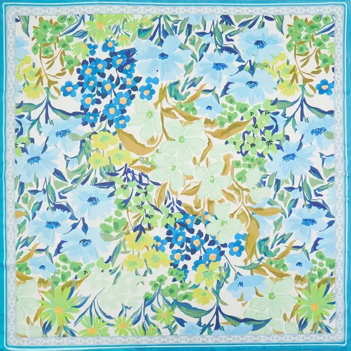 Vintage Floral Garden Print Square Bandana Scarf Blue