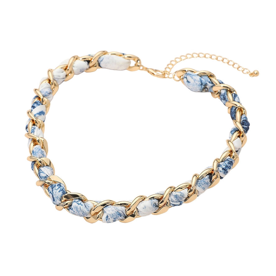 Fabric Scarf Metal Chain Wrap Necklace