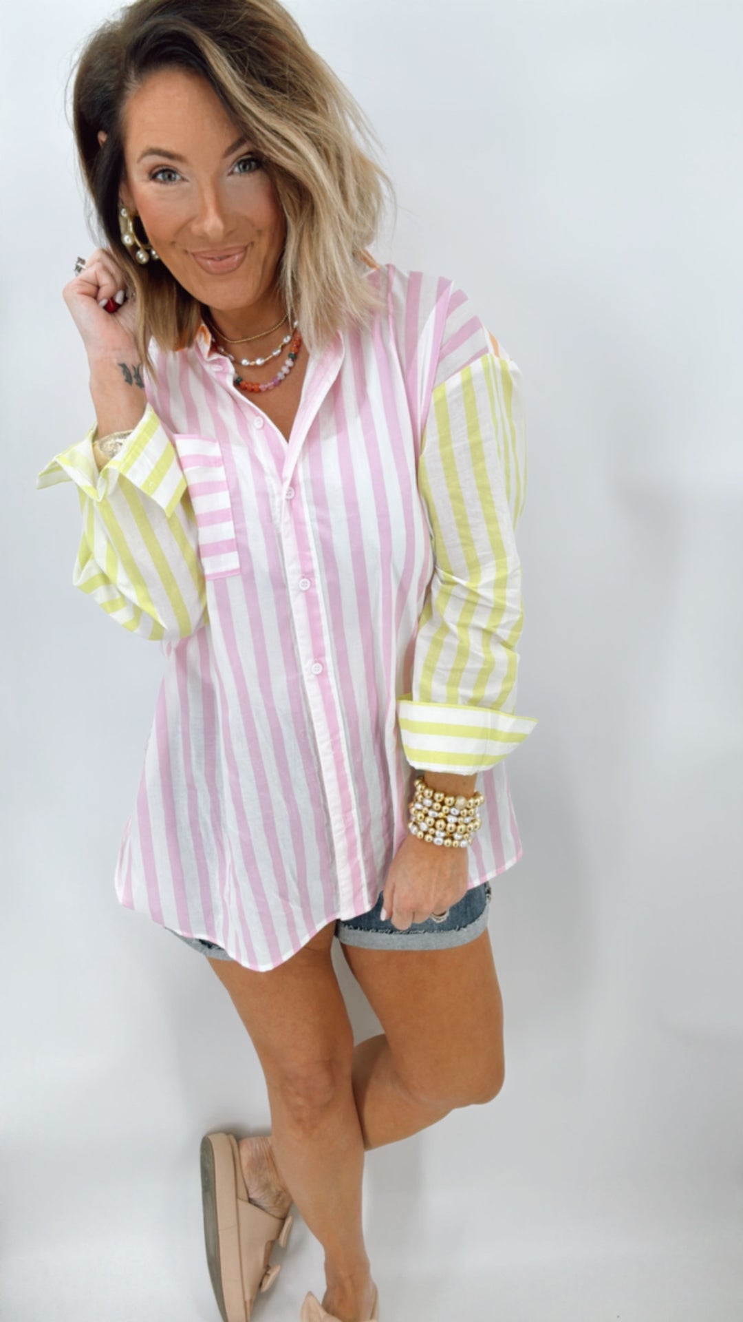 Multi Stripe Button Down Top