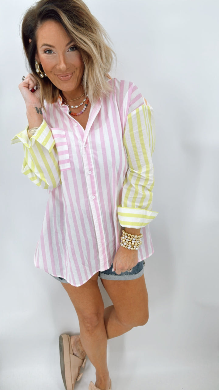 Multi Stripe Button Down Top