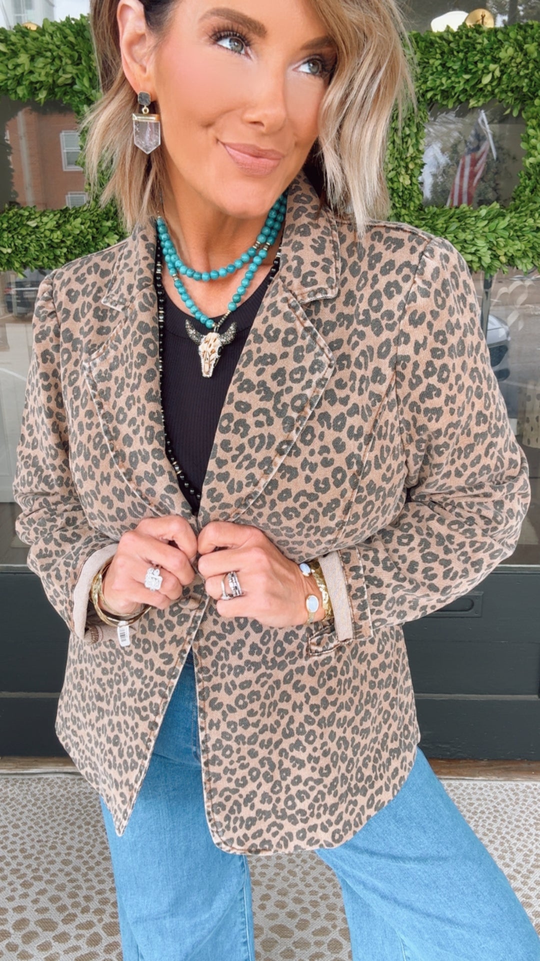 Leopard Single Button Blazer