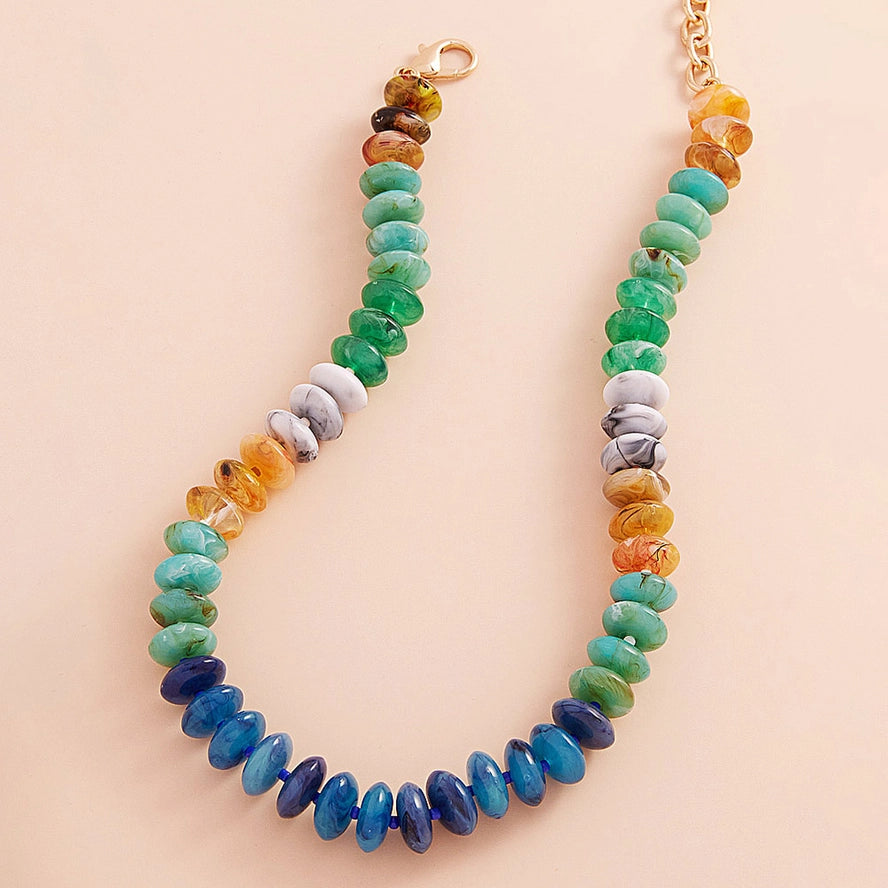 Ombre Resin Oval Disk Beaded Necklace