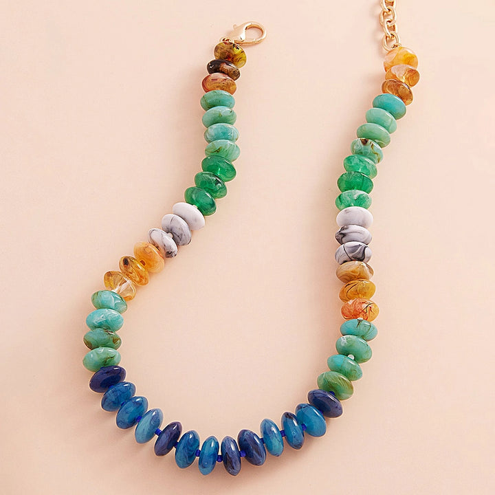 Ombre Resin Oval Disk Beaded Necklace