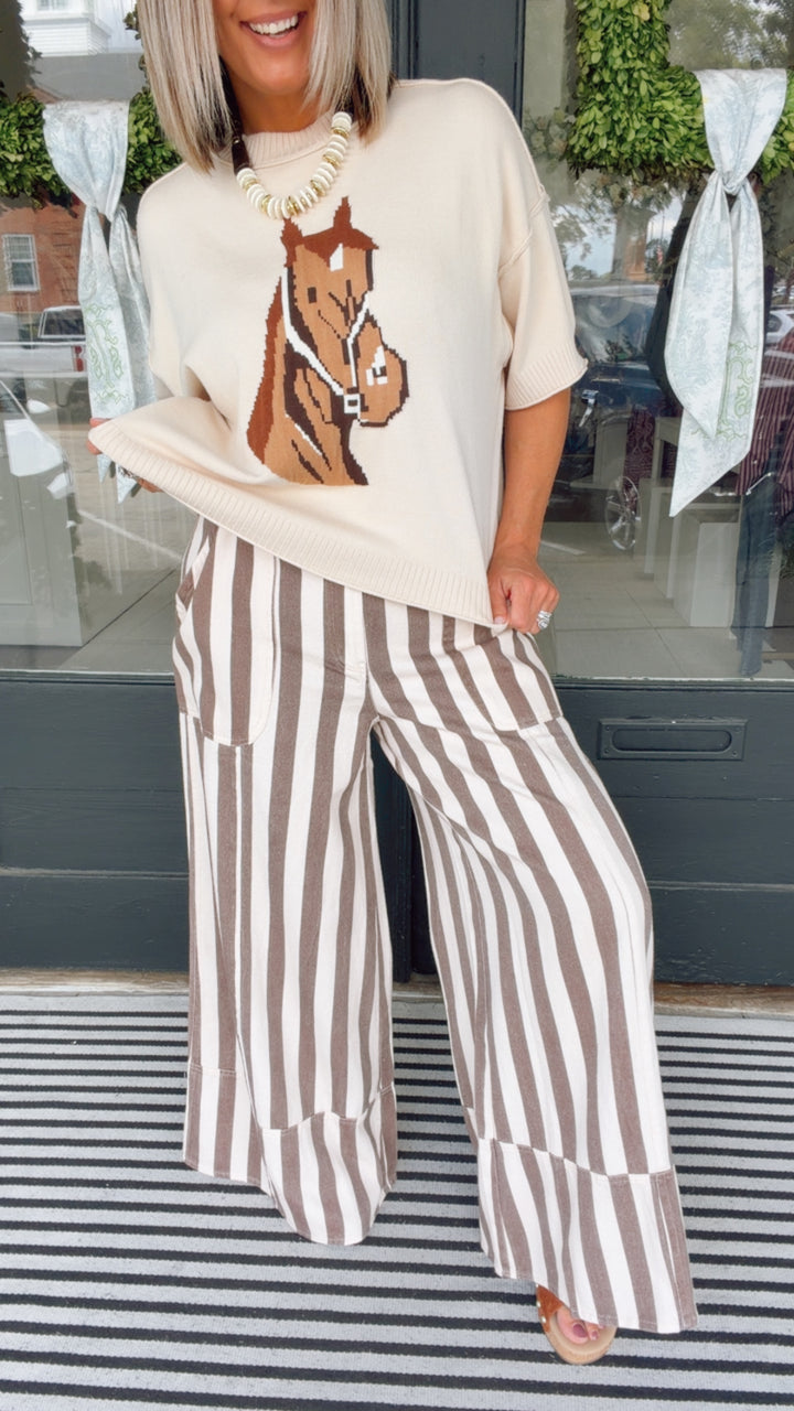 Striped Cuffed Wide Leg Pants
