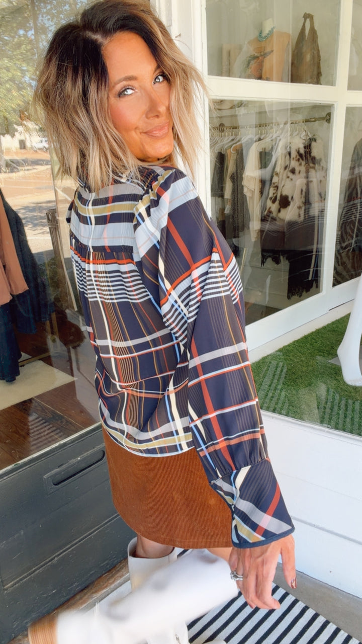 THML Autumn Plaid Button Down Top