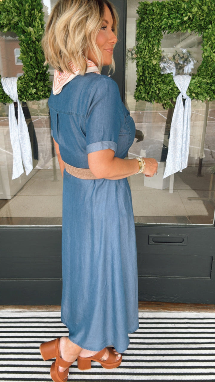 THE CHAMBRAY BELTED DRESS