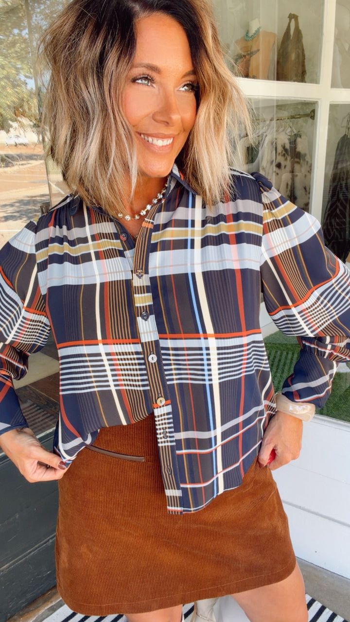 THML Autumn Plaid Button Down Top