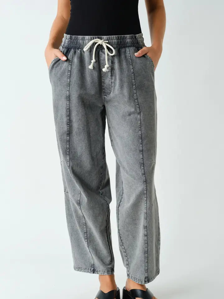 Mineral Wash Easy-Fit Stretch-Denim Drawstring Pants