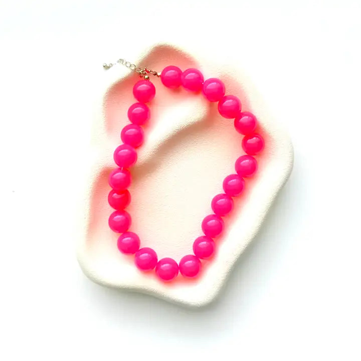 Chunky Beaded Necklace Hot Pink