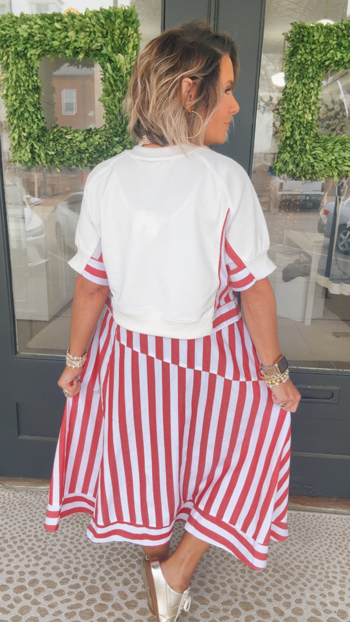 Mixed Media Striped Top and Midi Dress Set