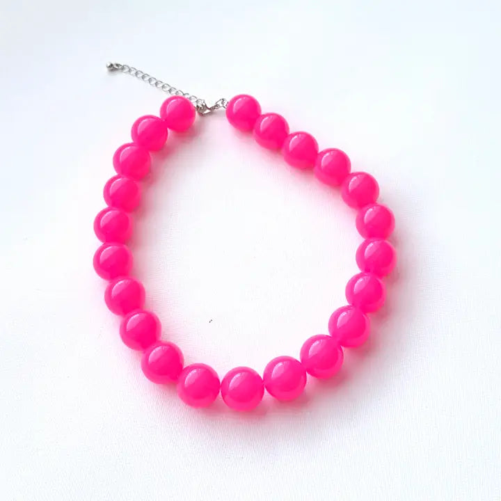 Chunky Beaded Necklace Hot Pink