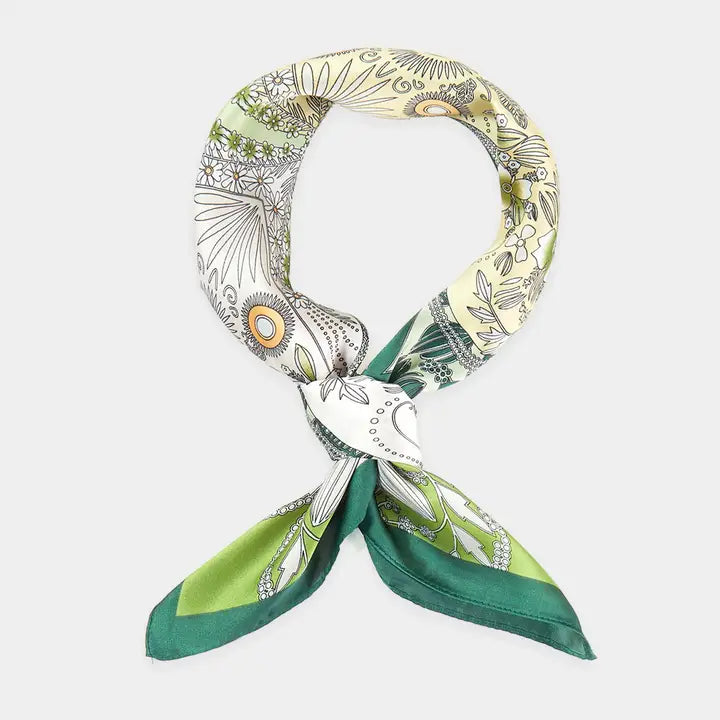 Four-Leaf Clover and Flower Bandana Scarf