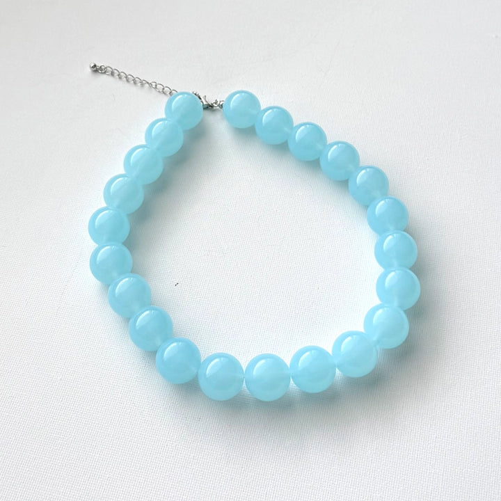 Chunky Beaded Necklace Pastel Blue