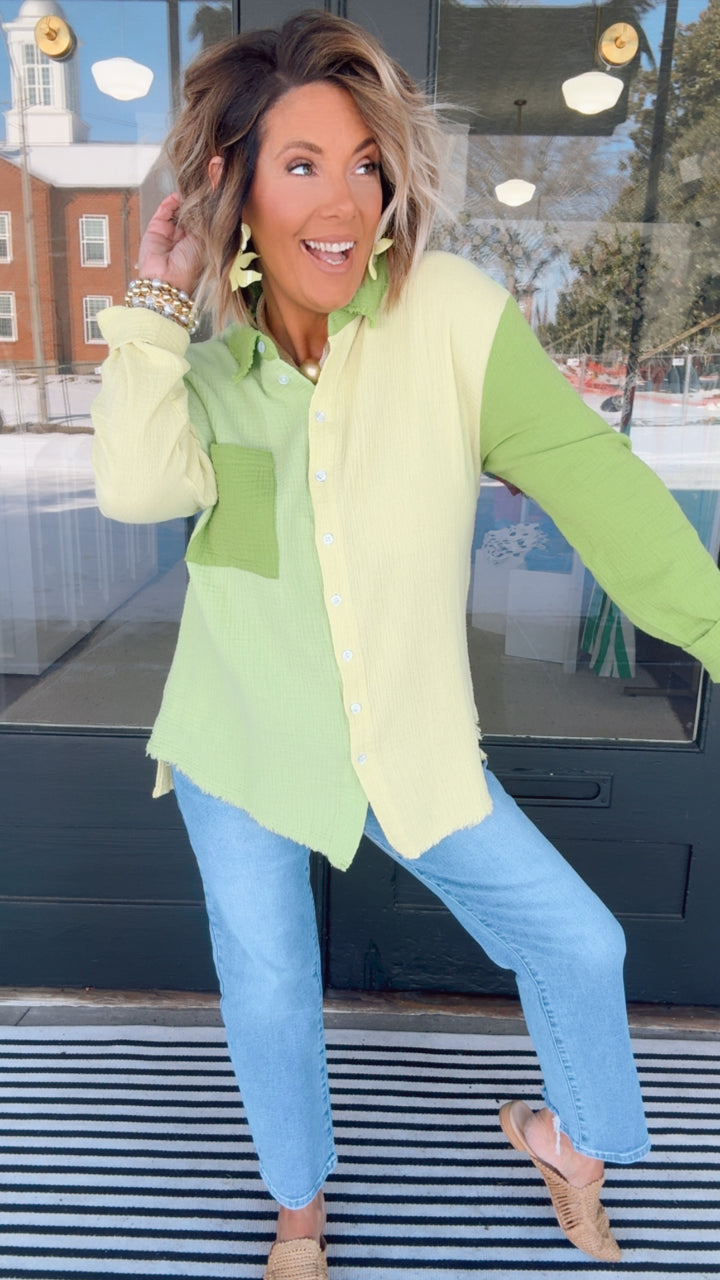 The Lime Color Block Top