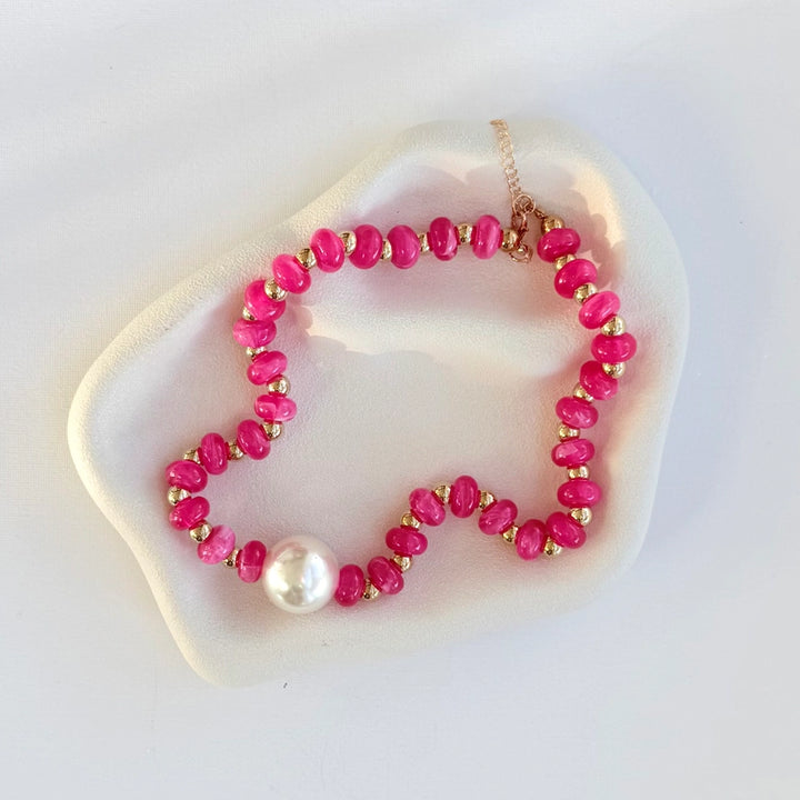 Chunky Beaded Necklace Peal Bubble Gold Pink