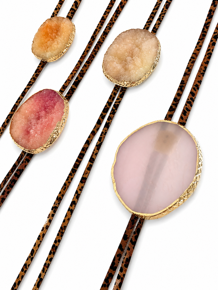 Gold-Edged Druzy Agate Bolo Necklace