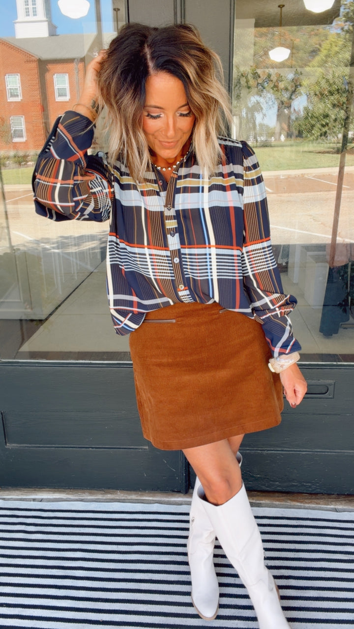 THML Autumn Plaid Button Down Top