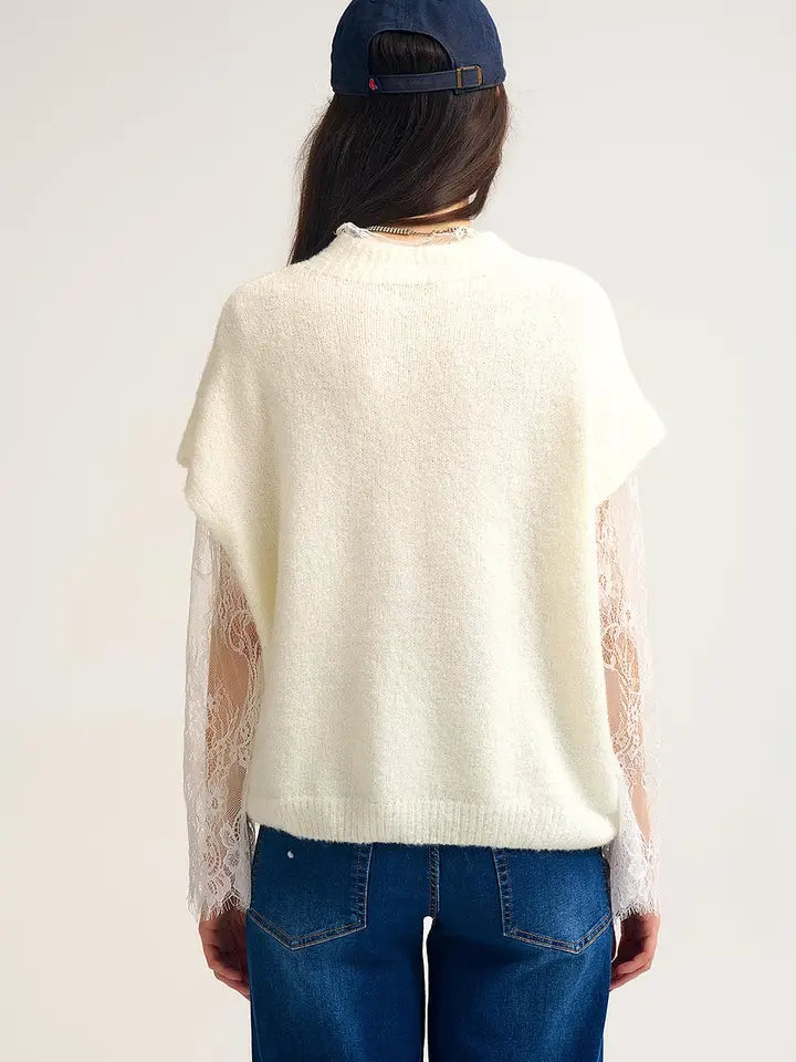 Soft Knit Sleeveless Sweater with Lace Lining
