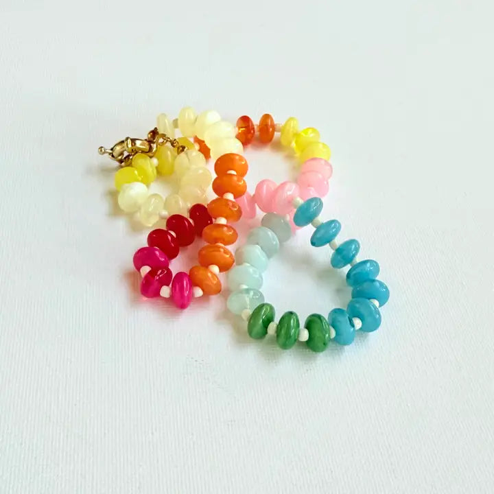 Candy Marbled Ombre Resin Oval Disk Beaded Necklace