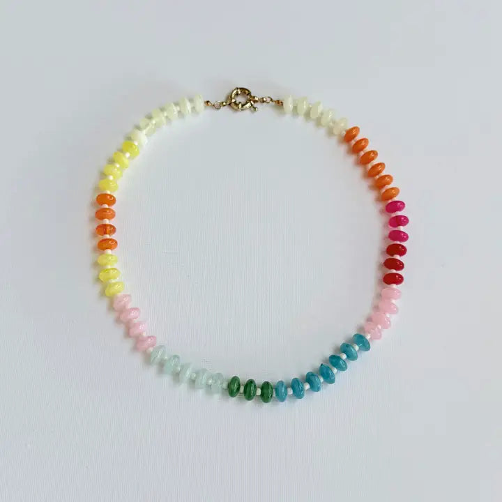 Candy Marbled Ombre Resin Oval Disk Beaded Necklace