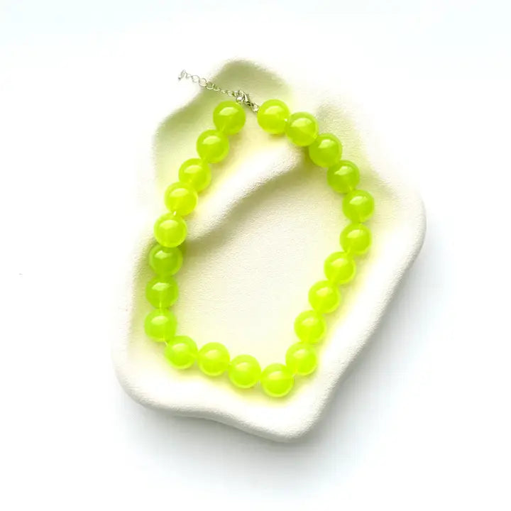 Chunky Beaded Necklace Lime Green