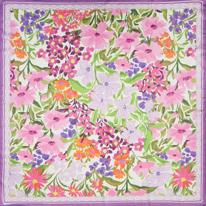 Vintage Floral Garden Print Square Bandana Scarf Purple