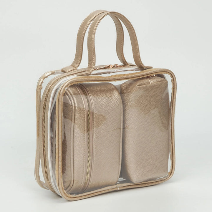 4PCS - Clear Travel Cosmetic Bag Set/Gold