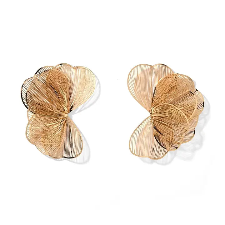 Amanda Flower Statement Earrings - Gold