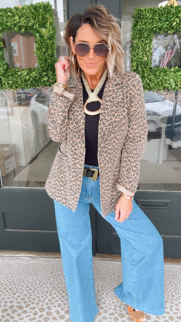 Leopard Single Button Blazer