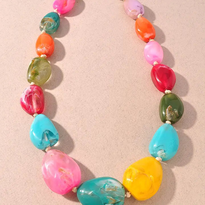 Marbling Stone Chunky Bead Statement Necklace