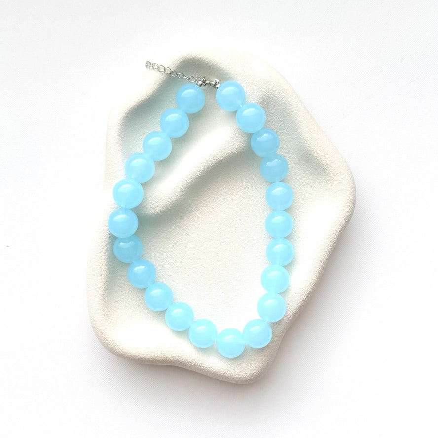 Chunky Beaded Necklace Pastel Blue