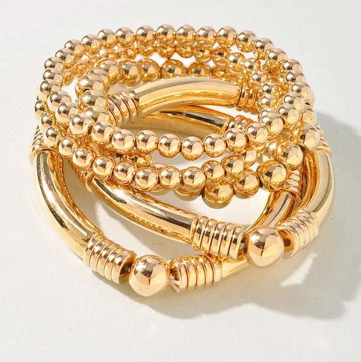 Polished Multi Beaded Tube Bracelet Set