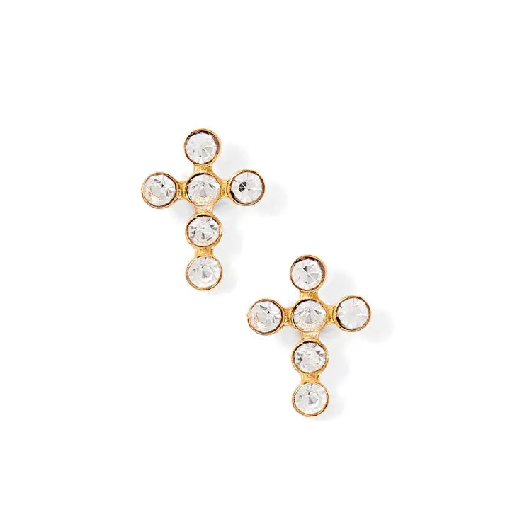 Clara Cross Gold Sparkle Screwback Stud Earrings