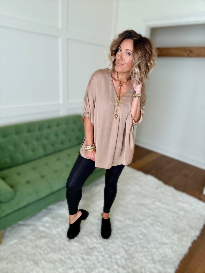 The Oversized Satin V-Neck Top