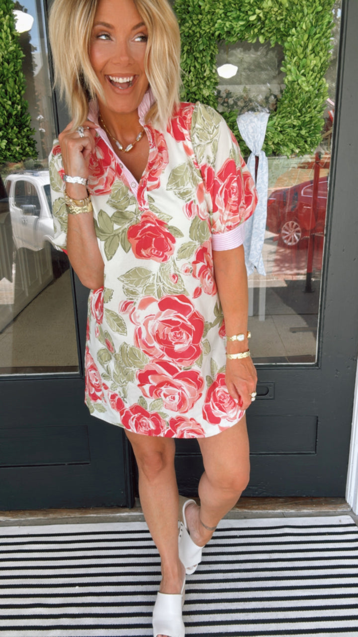 Floral pop over Mini Dress