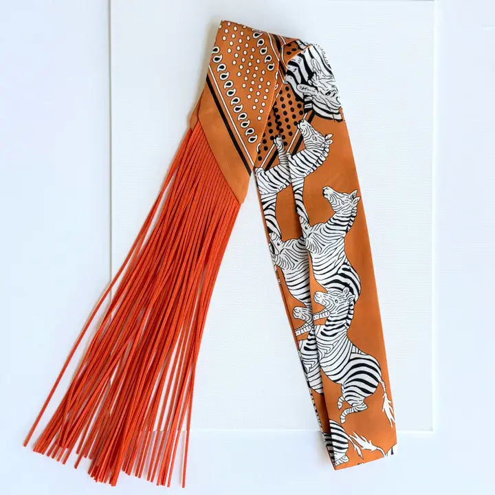 Fringe Scarf Western Bandana Print Orange