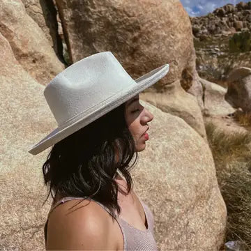 Vegan Pencil Curl Stiff Brim Fedora Hat/Ivory