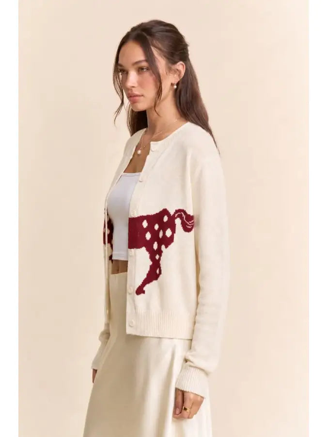 Spotted Horse Intarsia Button Cardigan