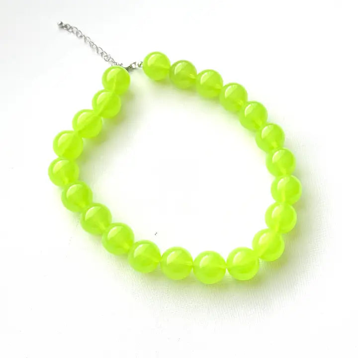 Chunky Beaded Necklace Lime Green