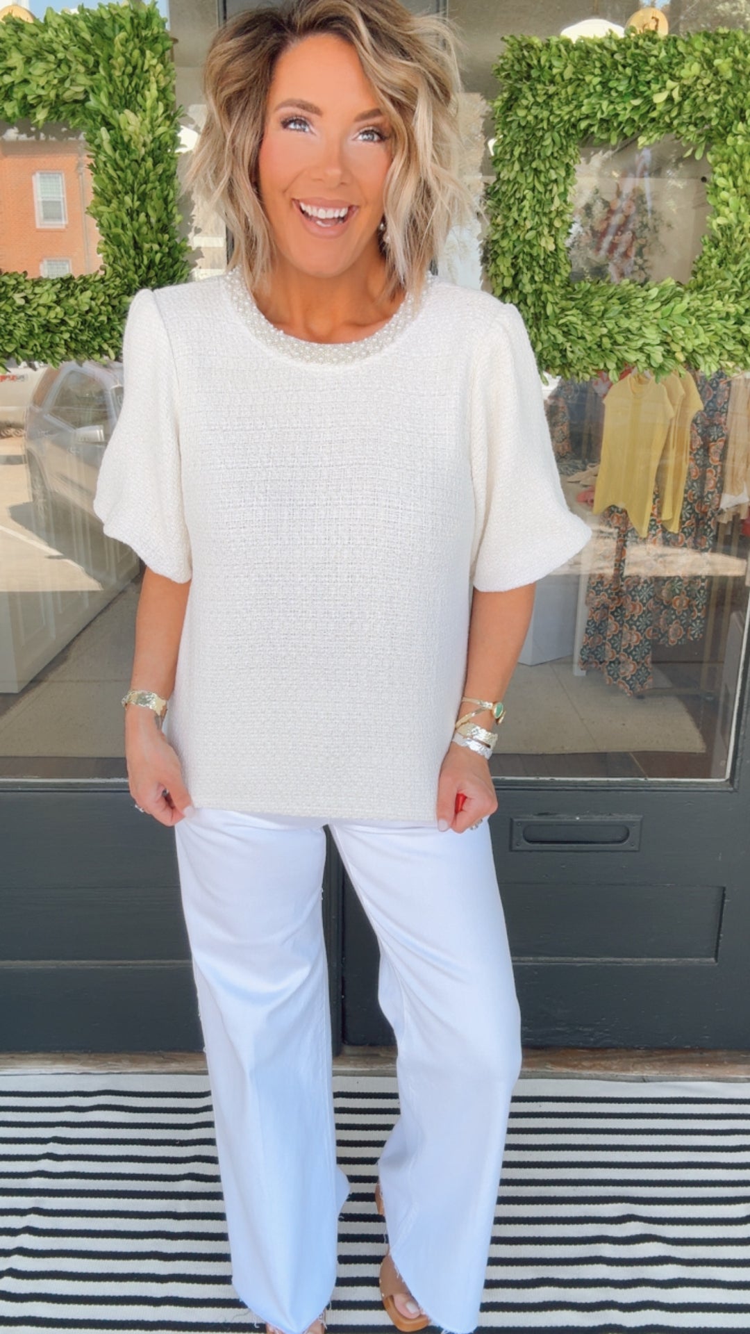 The Pearl Trim Tweed Top