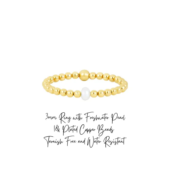 Beaded Ring with freshwater Pearl~ 18k Gold-Plated Copper Bead Ring