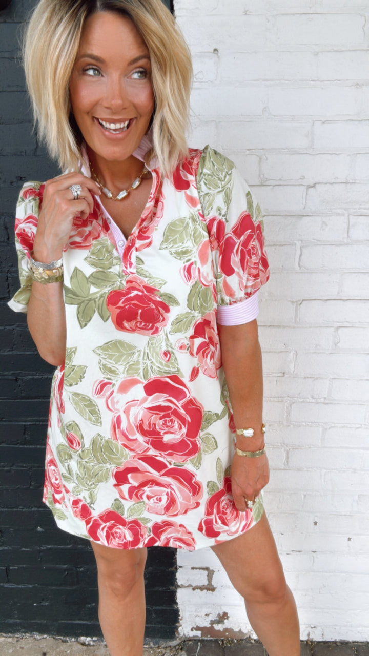 Floral pop over Mini Dress
