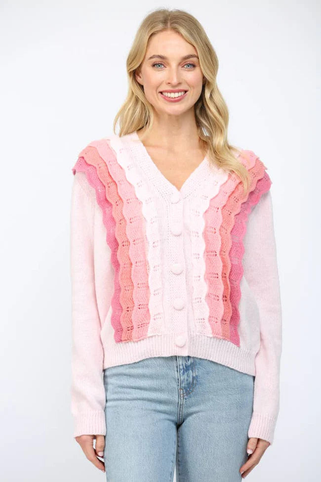Scallop Ruffle Cardigan Sweater