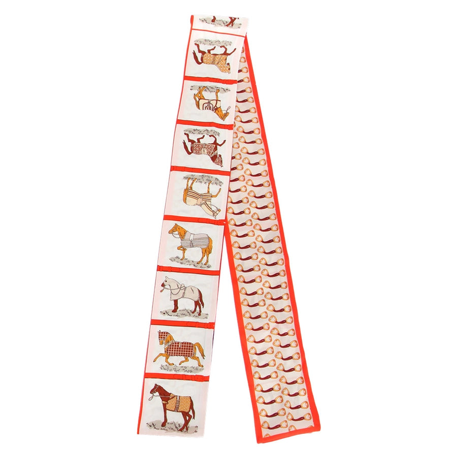 Equestrian-Inspired Horse Frame Pattern Print Silk Feel Twilly Skinny Scarf