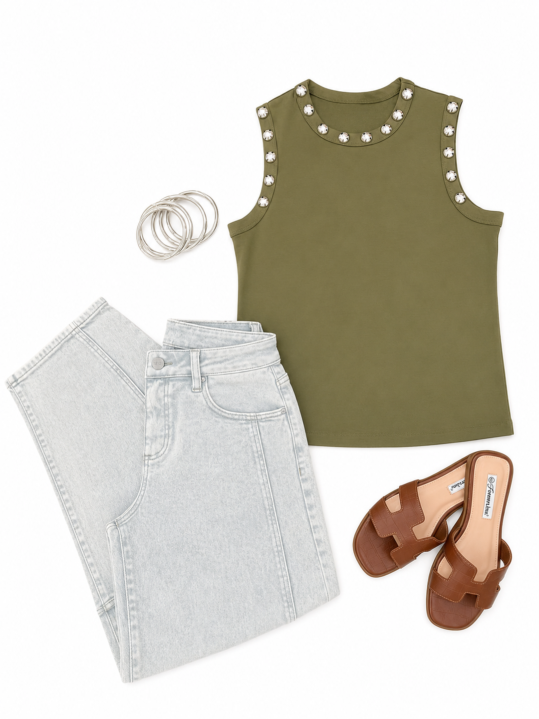 The Olive Glow Studded Tank