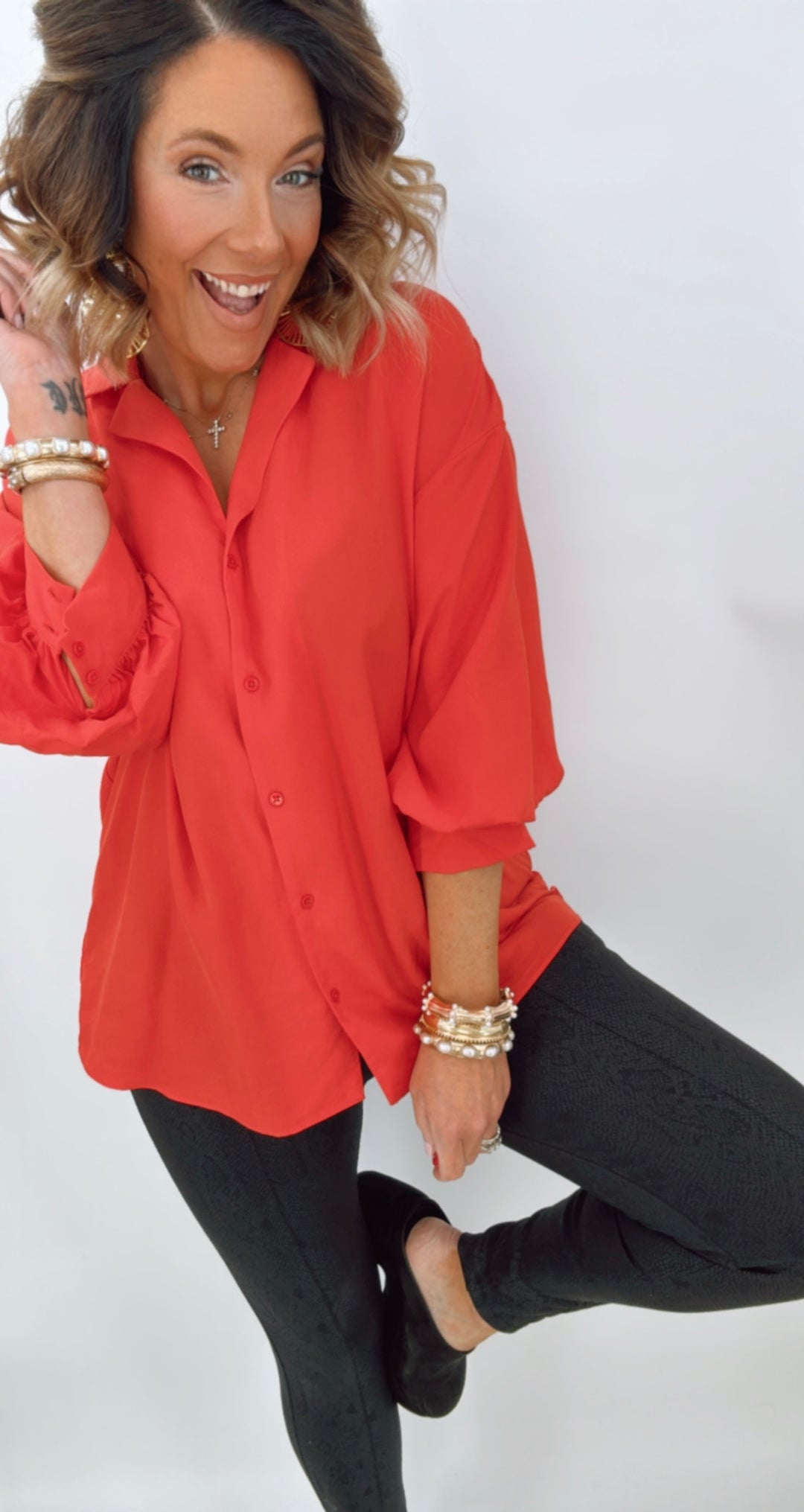 Endless Rose Blouson Sleeve Collared Shirt