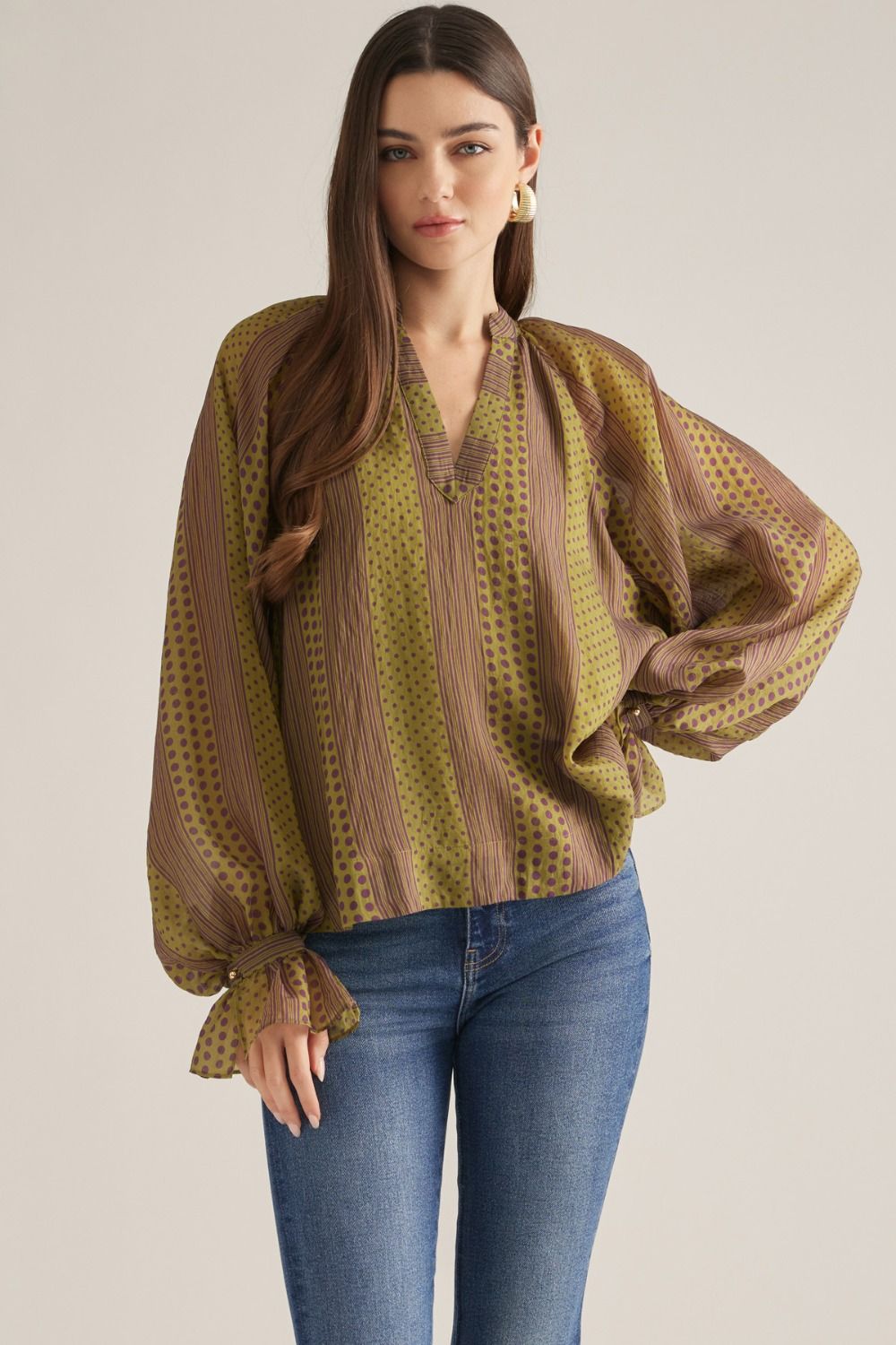 Olive & Mauve Mixed Print Blouse